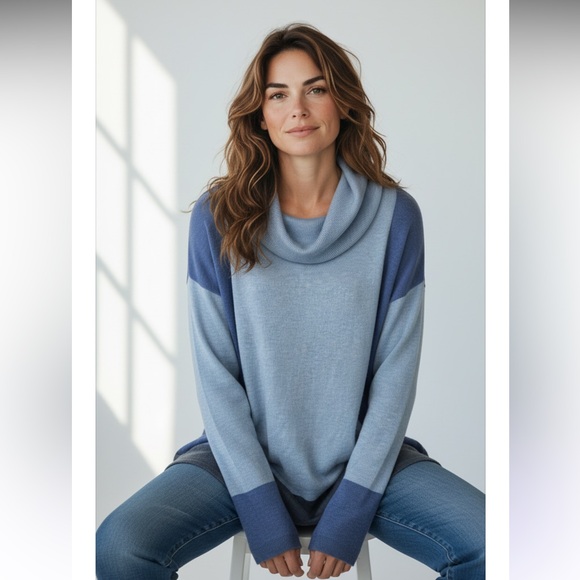 Etcetera Sweaters - ETCETERA Sweater Cowl Cashmere Blend Colorblock Blue Pullover Long Sleeve XS